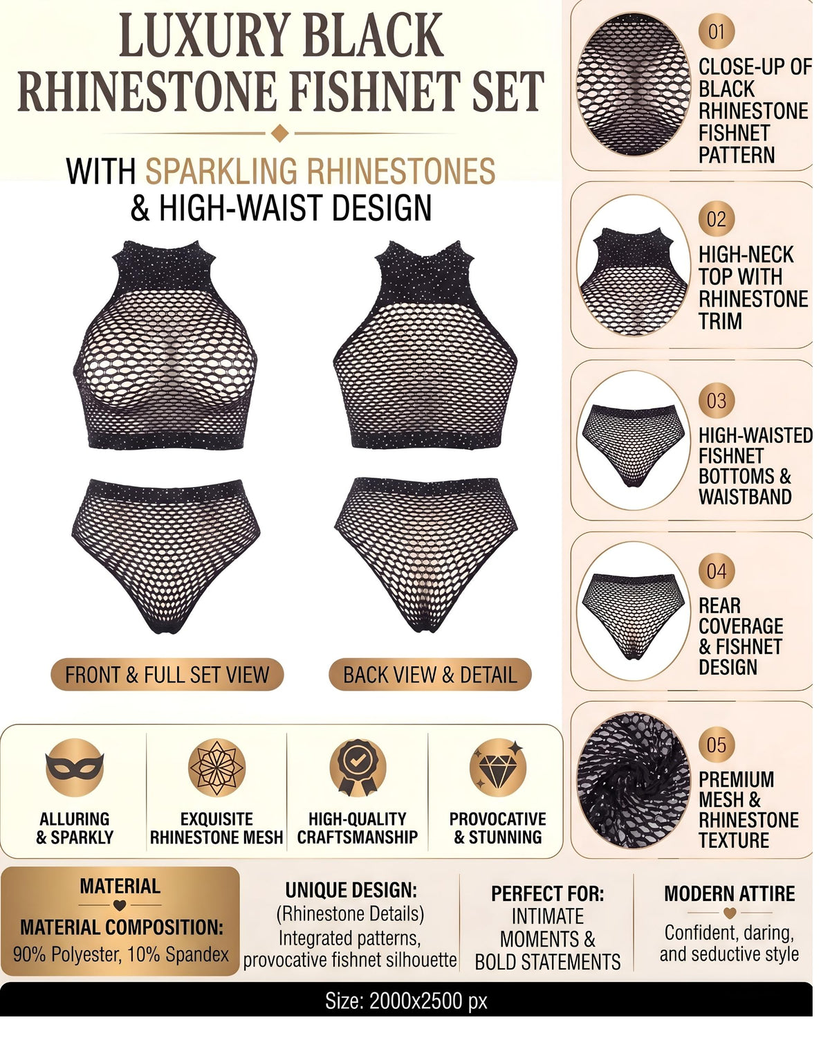 Linsori Obsidian Fishnet Halter Set Plus Size -  Product detail view