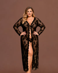 Linsori Noir Lace Gown with Thong Plus Size  - Front view 