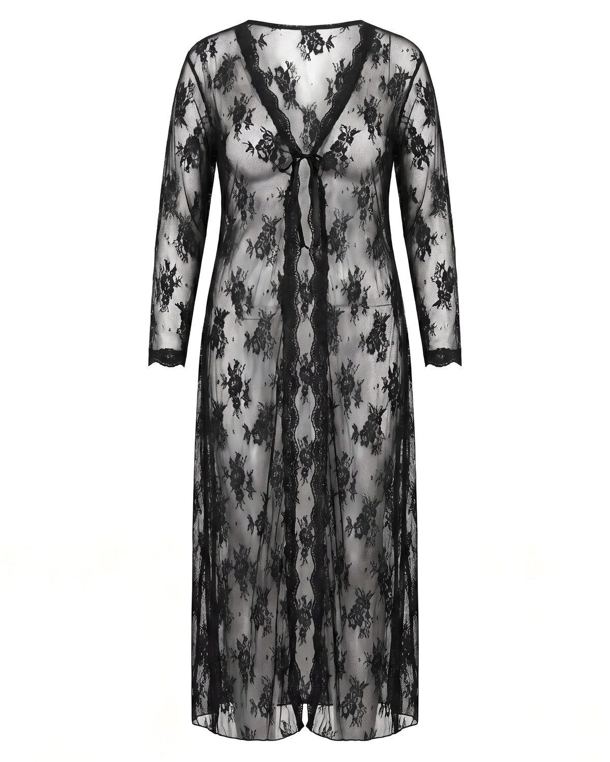 Linsori Noir Lace Gown with Thong Plus Size  - White background view