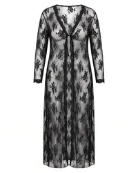 Linsori Noir Lace Gown with Thong Plus Size  - White background view