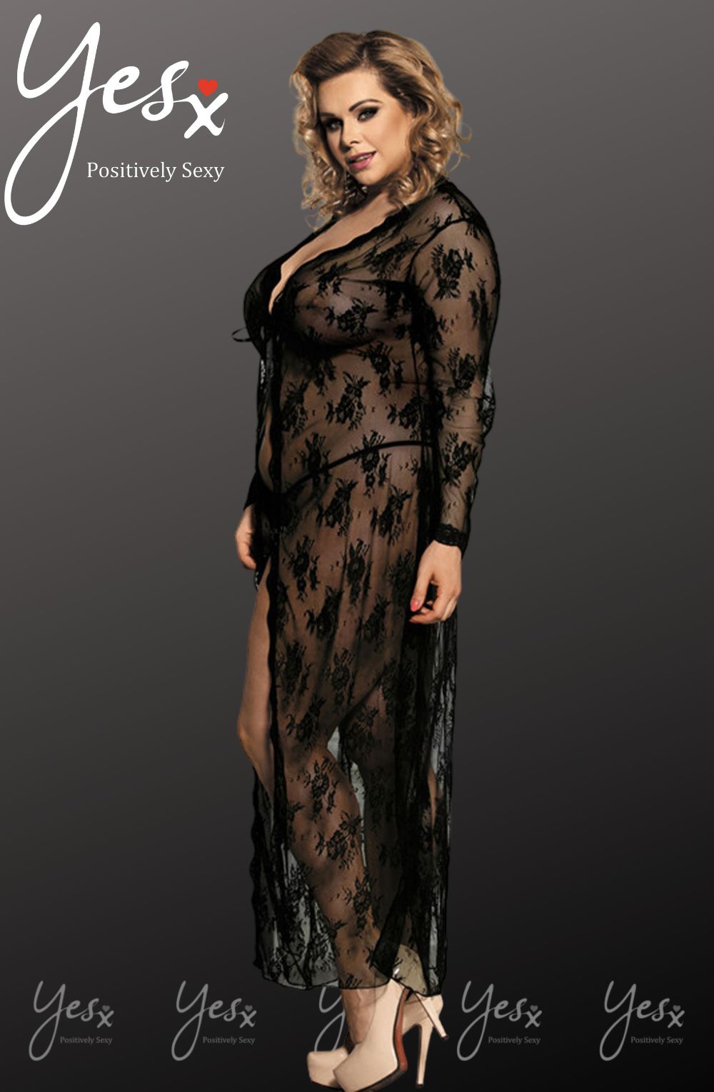 Linsori Noir Lace Gown with Thong - back view