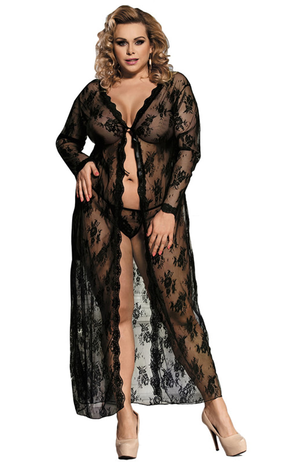 Linsori Noir Lace Gown with Thong - styled view