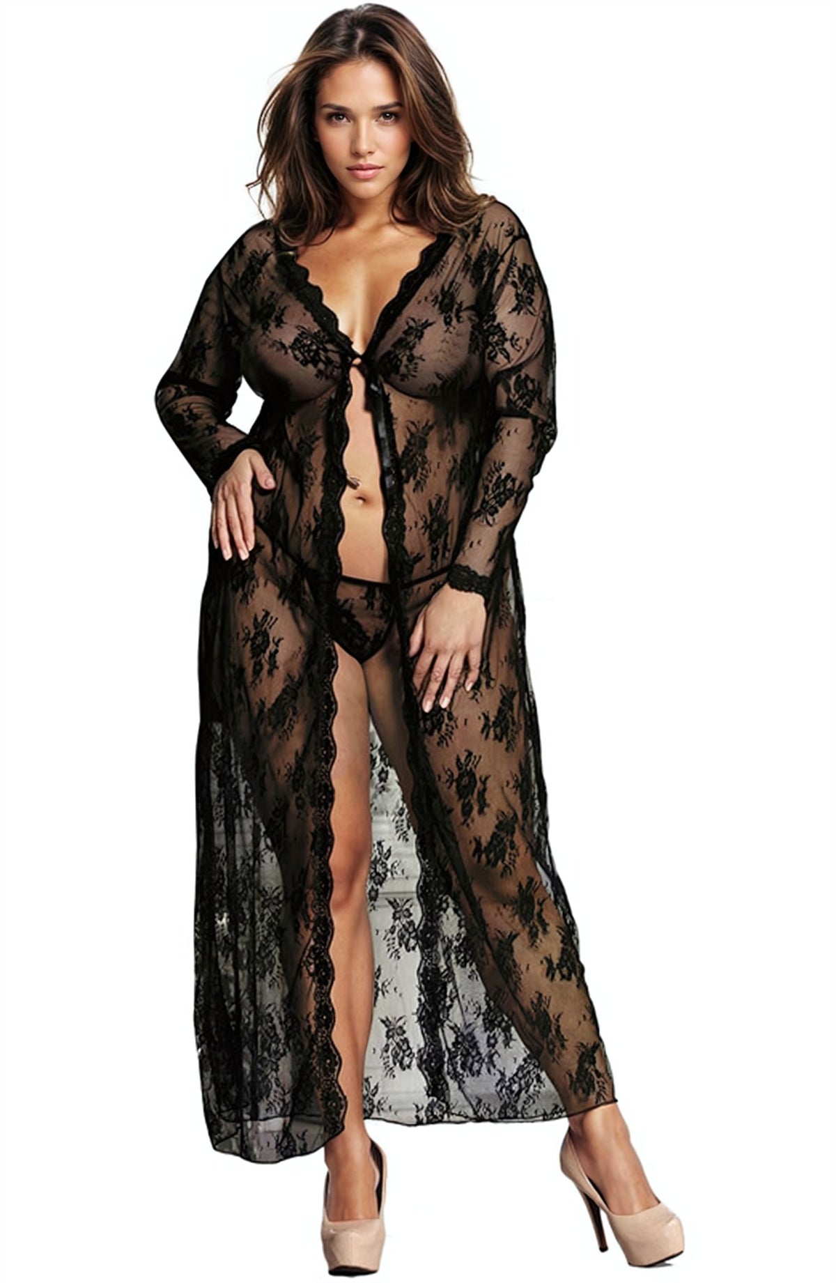 Linsori Noir Lace Gown with Thong - lifestyle view