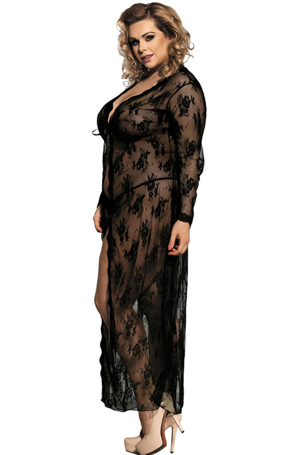 Linsori Noir Lace Gown with Thong - close-up