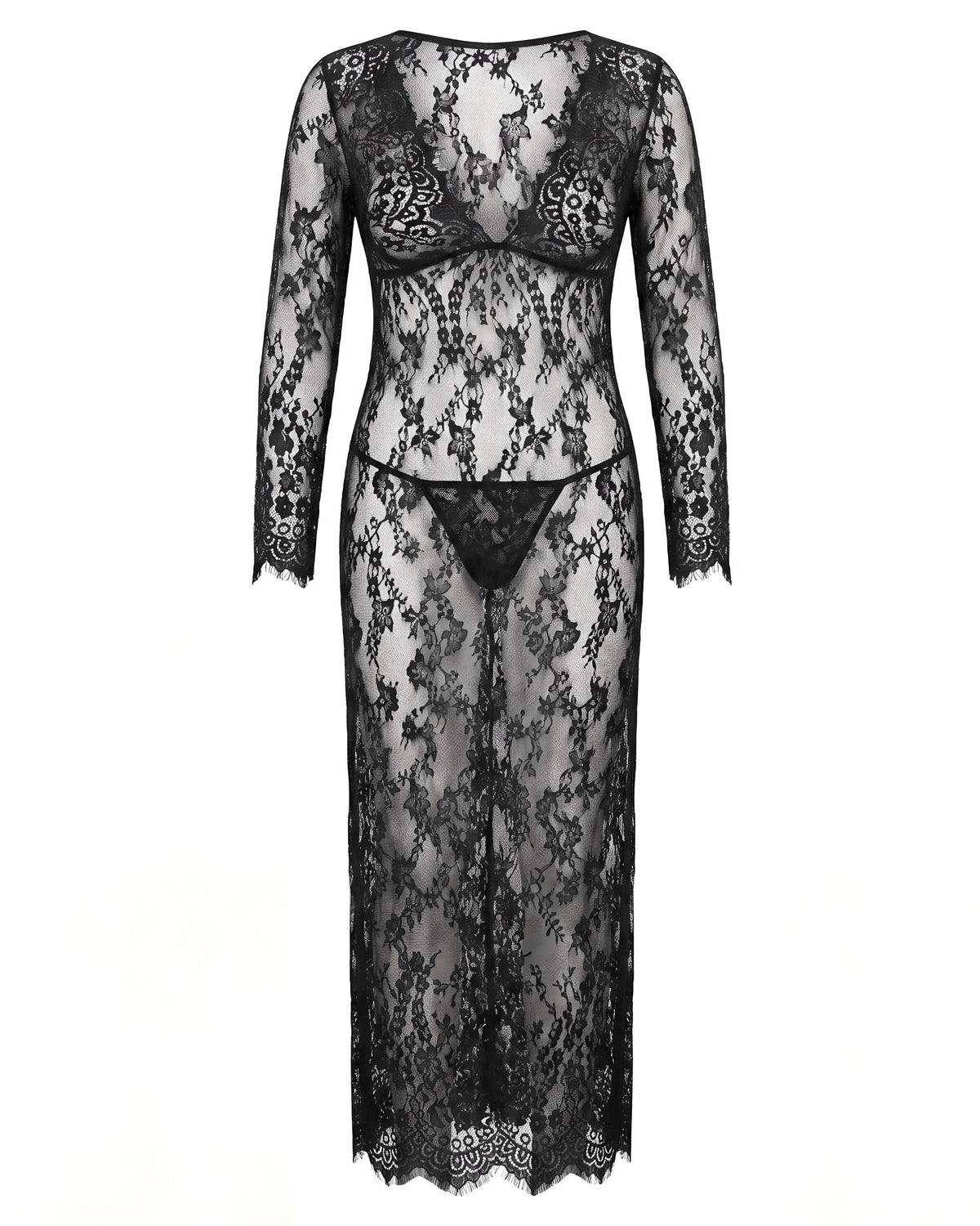 Linsori Noir Floral Gown & Delicate Thong Plus Size - White background view