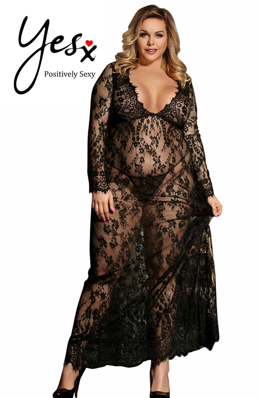 Linsori Noir Floral Gown & Delicate Thong - detail view