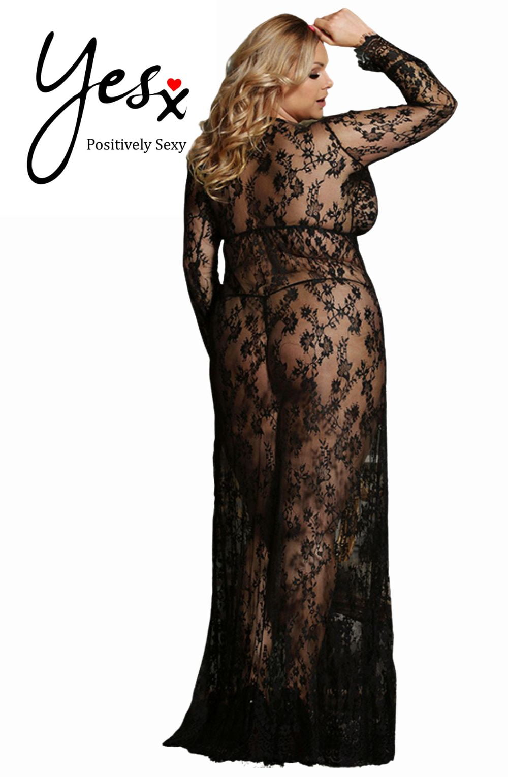 Linsori Noir Floral Gown & Delicate Thong - back view