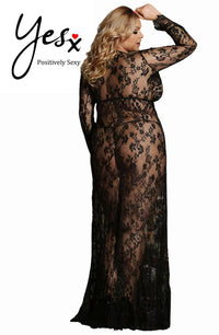 Linsori Noir Floral Gown & Delicate Thong - back view