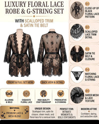 Linsori Noir Eyelash Lace Robe Set Plus Size -  Product detail view
