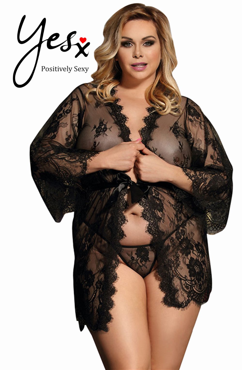 Linsori Noir Eyelash Lace Robe Set - side view