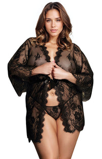 Linsori Noir Eyelash Lace Robe Set - close-up