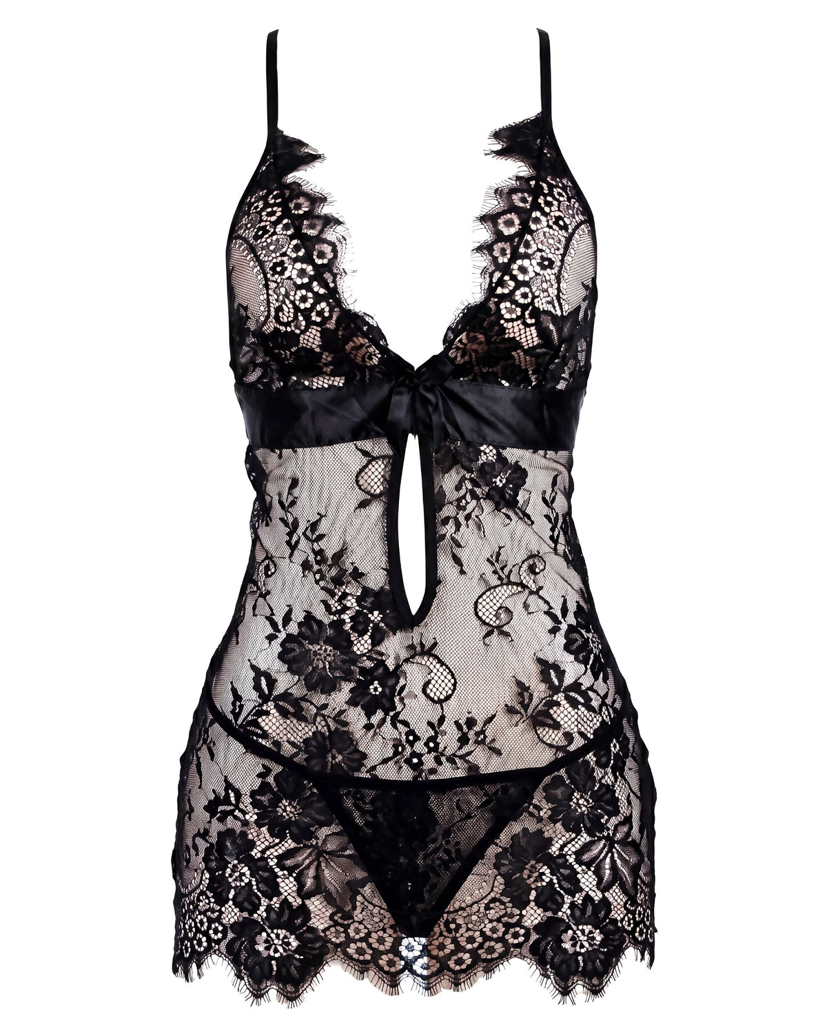 Linsori Noir Eyelash Lace Chemise Plus Size - White background view