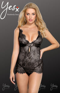 Linsori Noir Eyelash Lace Chemise - side view