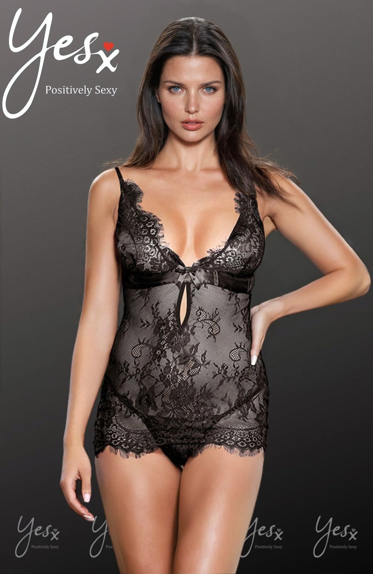 Linsori Noir Eyelash Lace Chemise - close-up