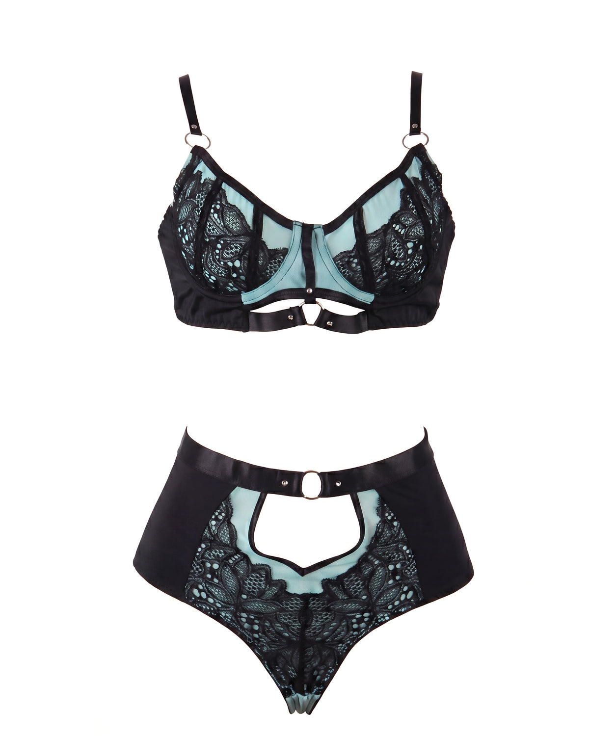 Linsori Sapphire Lace Lingerie Set - White background view