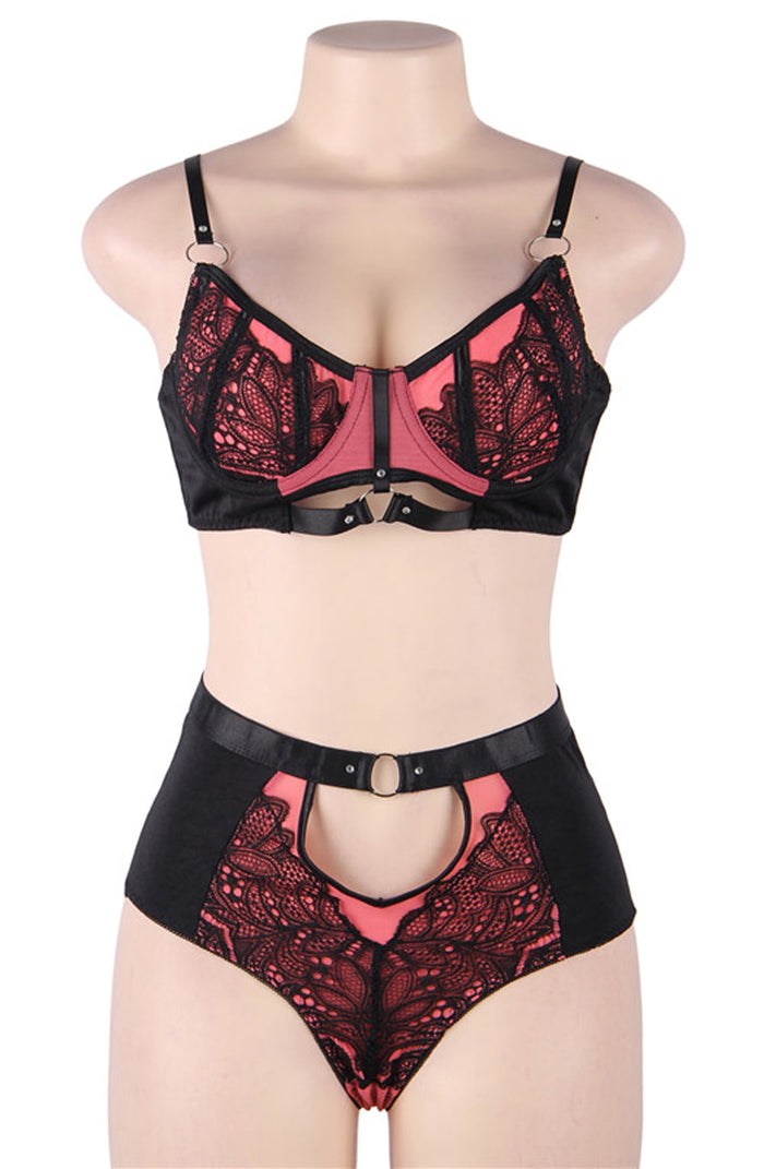 Linsori Blush Contrast Lace Bra Set - detail view