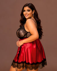 Linsori Crimson Satin Babydoll with Blindfold -  Left view