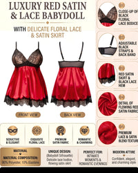 Linsori Crimson Satin Babydoll with Blindfold -  Product detail view