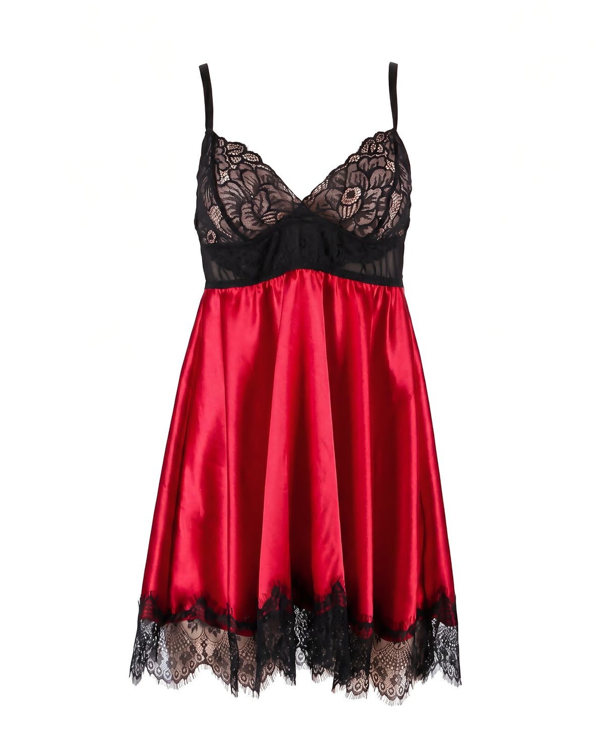 Linsori Scarlet Satin Eyelash Lace Babydoll - White background view