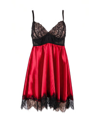 Linsori Scarlet Satin Eyelash Lace Babydoll - White background view