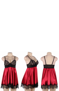 Linsori Scarlet Satin Eyelash Lace Babydoll - detail view