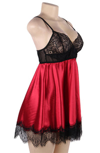 Linsori Scarlet Satin Eyelash Lace Babydoll - close-up