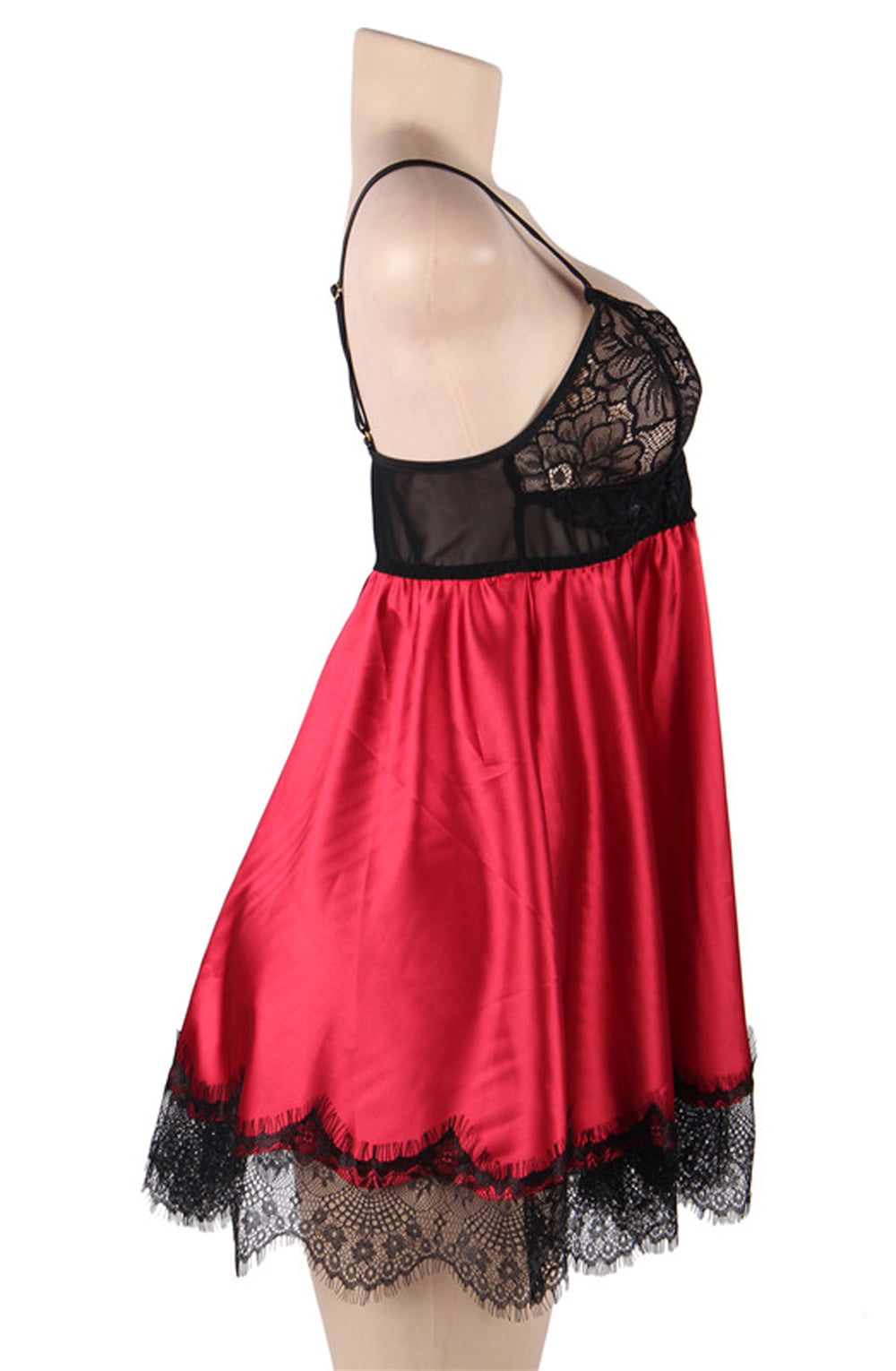 Linsori Scarlet Satin Eyelash Lace Babydoll - product view
