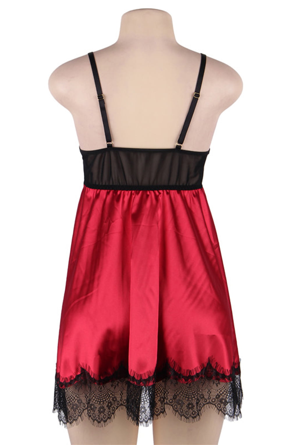 Linsori Scarlet Satin Eyelash Lace Babydoll - detail view