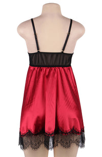 Linsori Scarlet Satin Eyelash Lace Babydoll - detail view