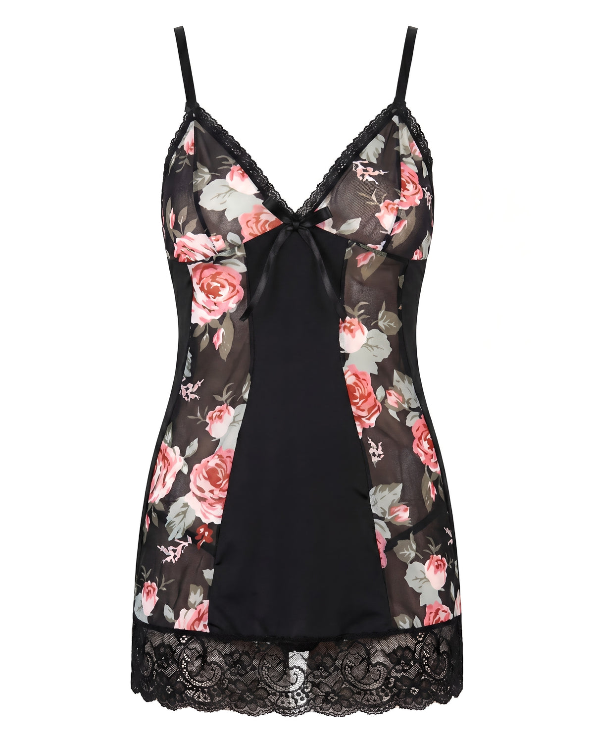 Linsori Noir Floral Babydoll Delicate Set - White background view