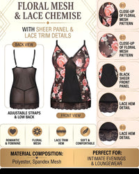 Linsori Noir Floral Babydoll Set Plus -  Product detail view