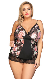 Linsori Noir Floral Babydoll Set Plus - styled view
