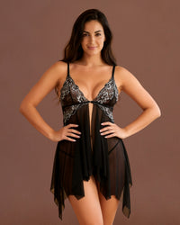 Linsori Embroidered Noir Babydoll Set - Front view 