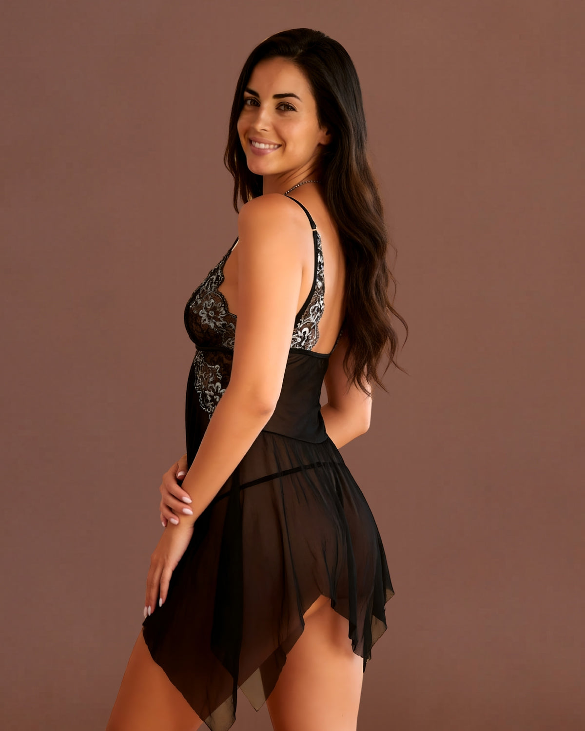 Linsori Embroidered Noir Babydoll Set -  Left view
