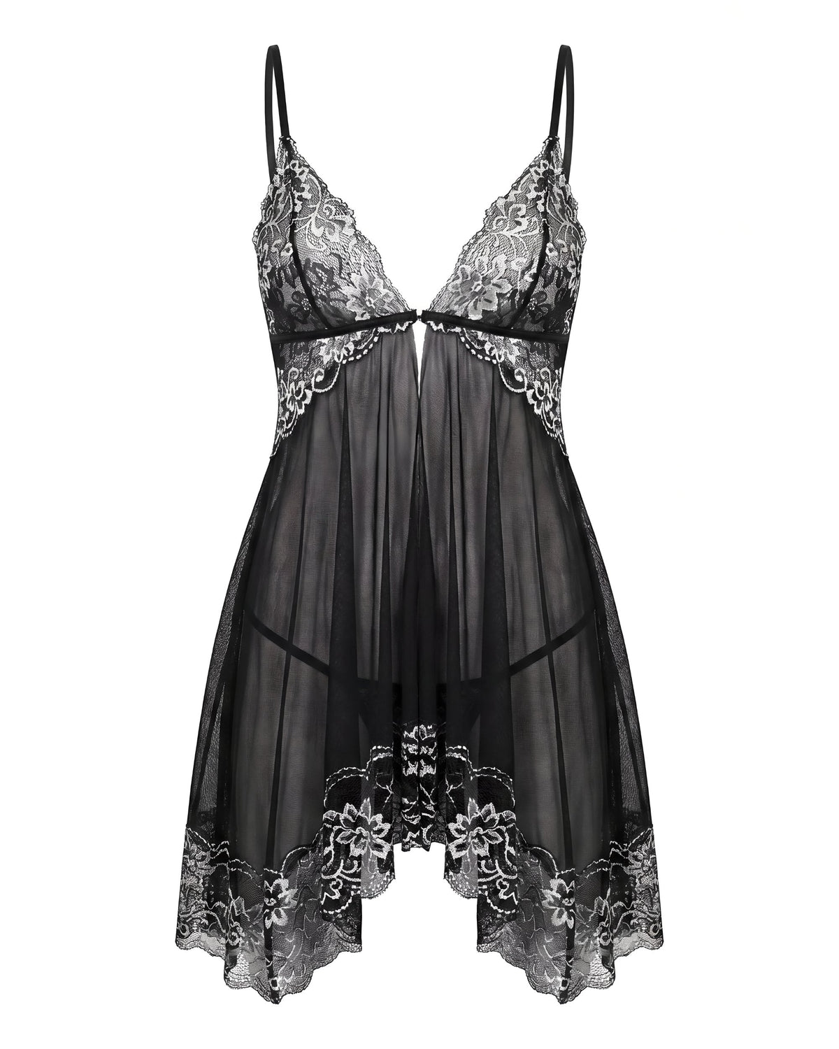 Linsori Embroidered Noir Babydoll Set - White background view