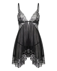 Linsori Embroidered Noir Babydoll Set - White background view