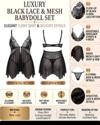 Linsori Embroidered Noir Babydoll Set -  Product detail view