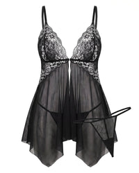 Linsori Embroidered Floral Babydoll Set Plus Size - White background view