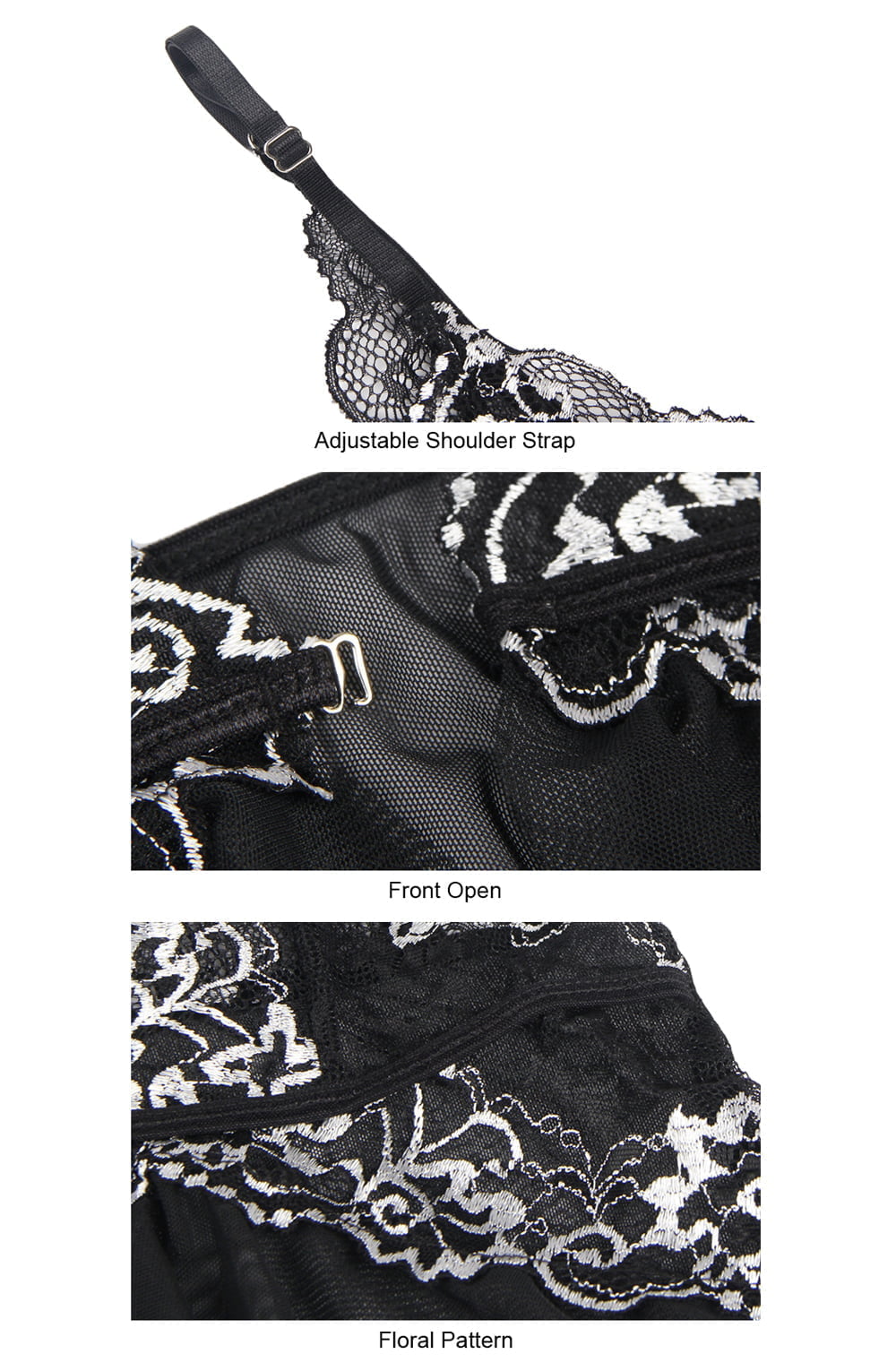 Linsori Embroidered Noir Babydoll Set - detail view