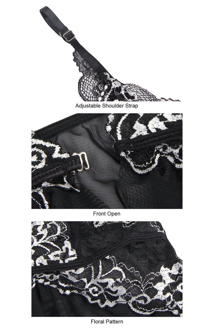 Linsori Embroidered Noir Babydoll Set - detail view