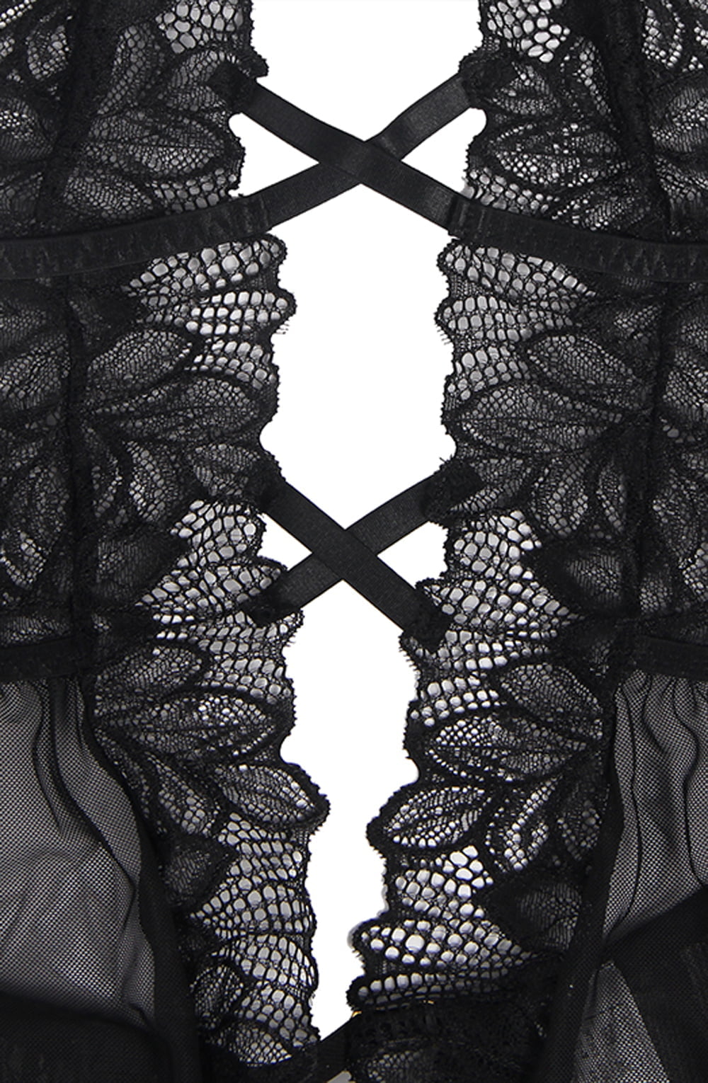 Linsori Noir Deep V Floral Lace Teddy - side view