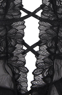 Linsori Noir Deep V Floral Lace Teddy - side view
