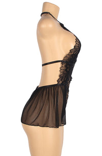 Linsori Noir Deep V Floral Lace Teddy - product view