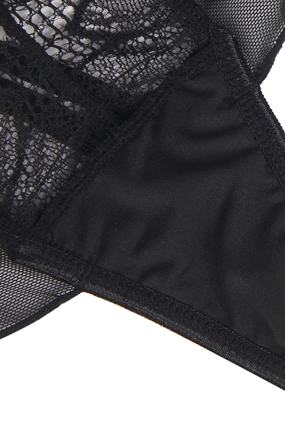 Linsori Noir Deep V Floral Lace Teddy - detail view