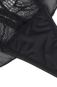 Linsori Noir Deep V Floral Lace Teddy - detail view