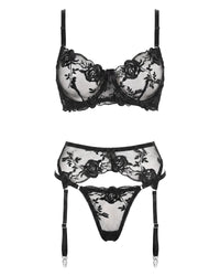 Linsori Noir Lace Three-Piece Set Plus Size - White background view