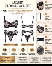 Linsori Noir Lace Three-Piece Set Plus Size -  Product detail view