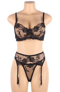 Linsori Noir Lace Three-Piece Set - front view