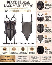 Linsori Noir Lace Suspender Bodysuit -  Product detail view