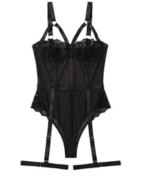 Linsori Noir Lace Suspender Bodysuit Plus - White background view